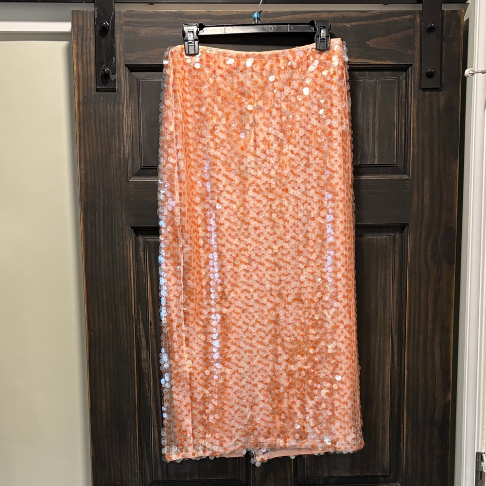 NWT Toccin Leilani Pencil Midi Skirt- Sequin Peach/Mango Multi